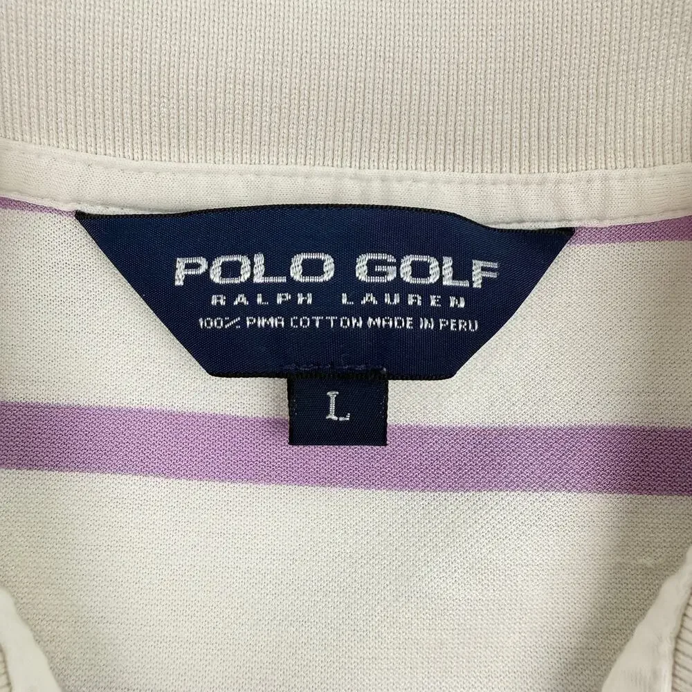 Polo Golf Ralph Lauren Stripe Polo Shirt Large Pima Cotton Lavender Off-White